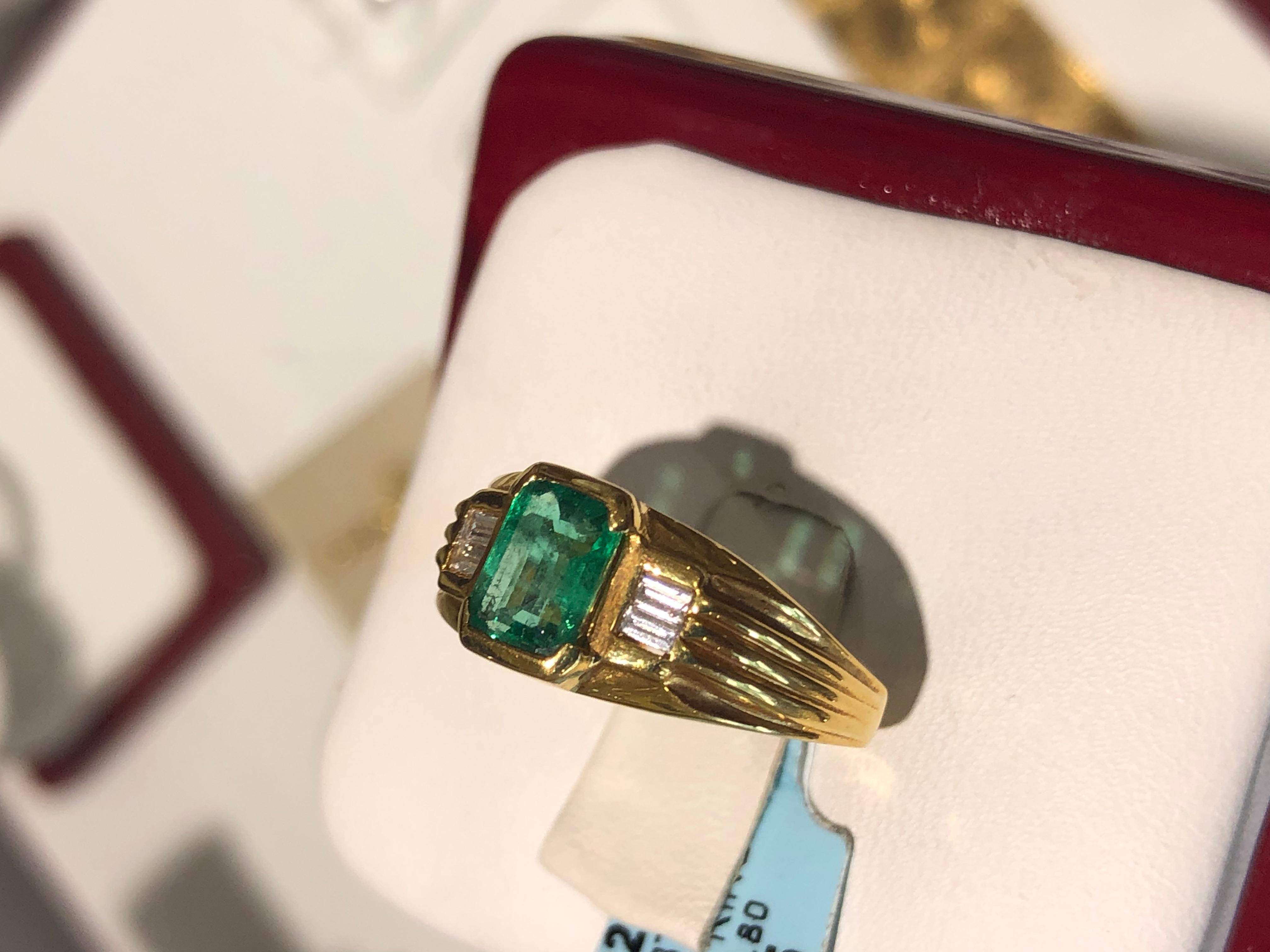 Colombian Emerald, Emerald Cut Diamond Solitaire Vintage Ring 3