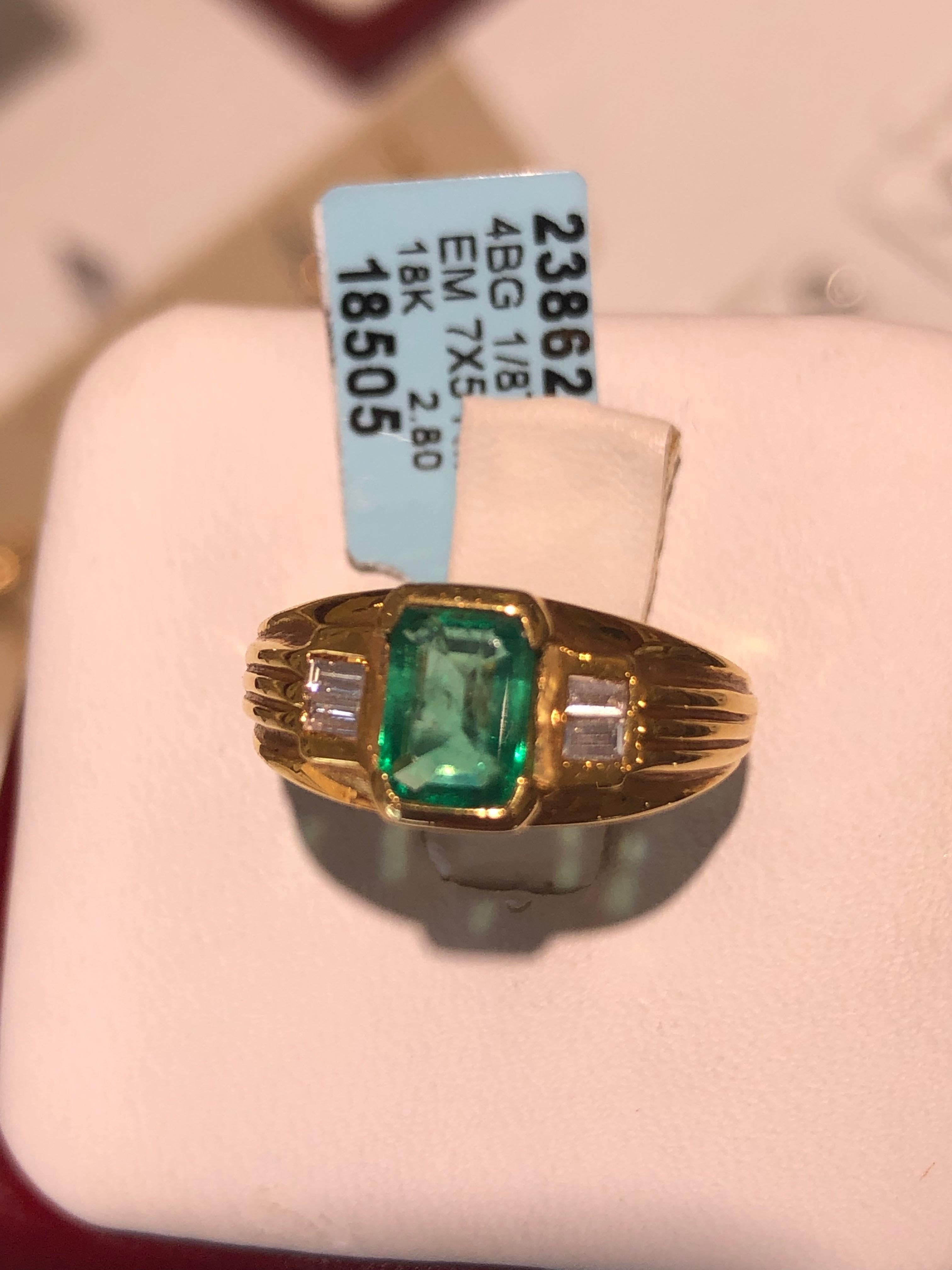 Colombian Emerald, Emerald Cut Diamond Solitaire Vintage Ring 4