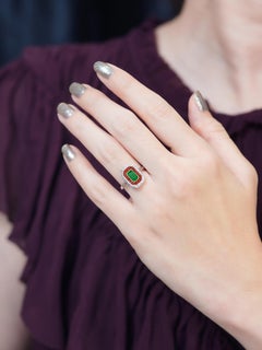 Colombian Emerald Engagement Ring with Orange Sapphire and Diamond Halo