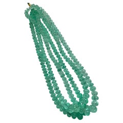 Colombian Emerald Fluted Beaded Jewelry Necklace Melon Beads Gem Quality