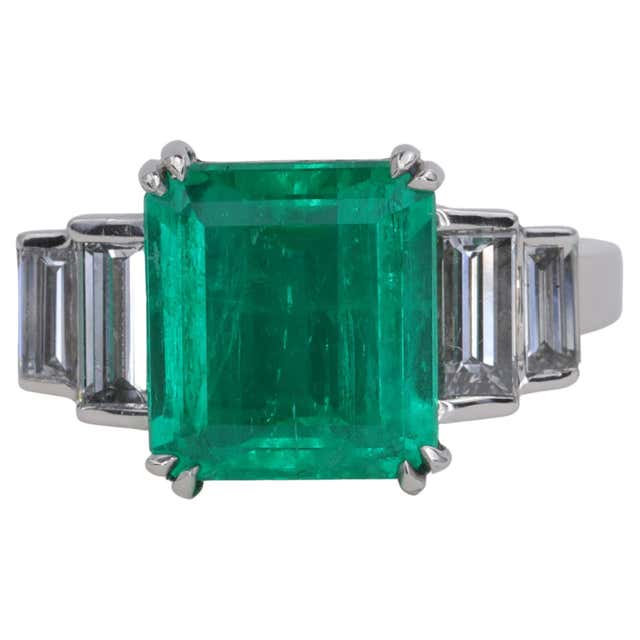 Dover Diamonds GIA Colombian Emerald Diamond 3-Stone Platinum Ring For ...