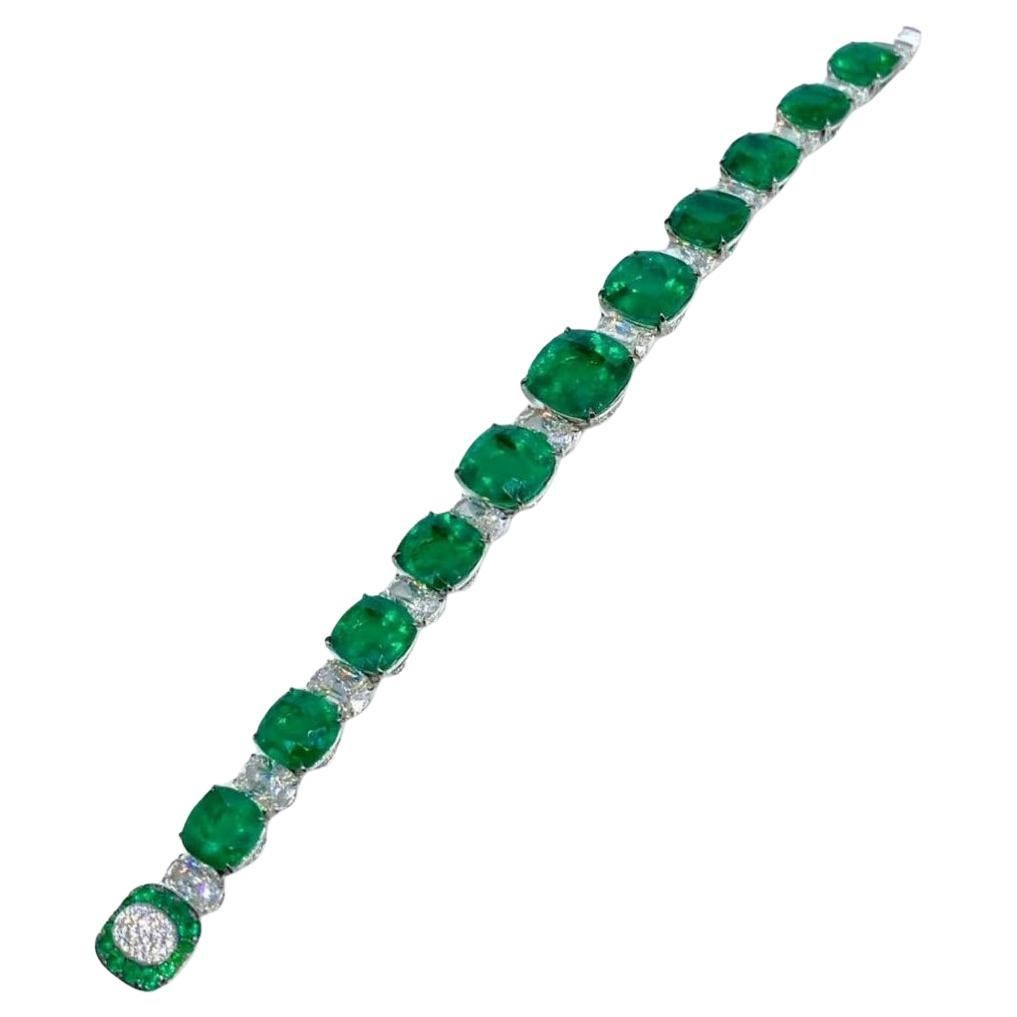 Colombian Emerald & GIA Diamond Bracelet in 18k White Gold, Gübelin Certified