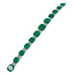 Colombian Emerald & GIA Diamond Bracelet in 18k White Gold, Gübelin Certified