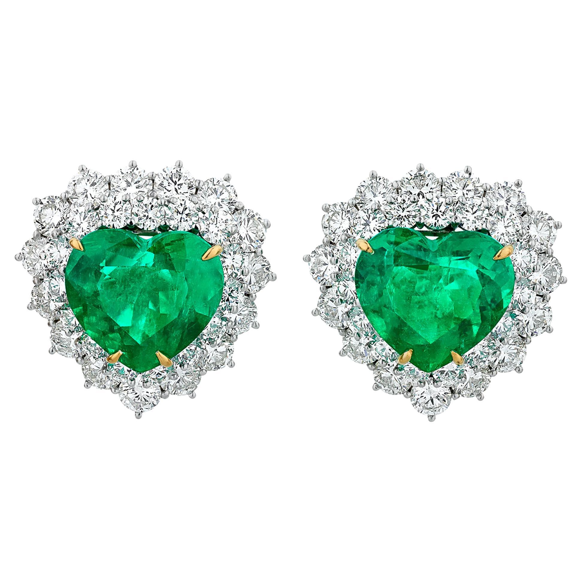 Colombian Emerald Heart-Shaped Earrings, 17.84 Carats For Sale