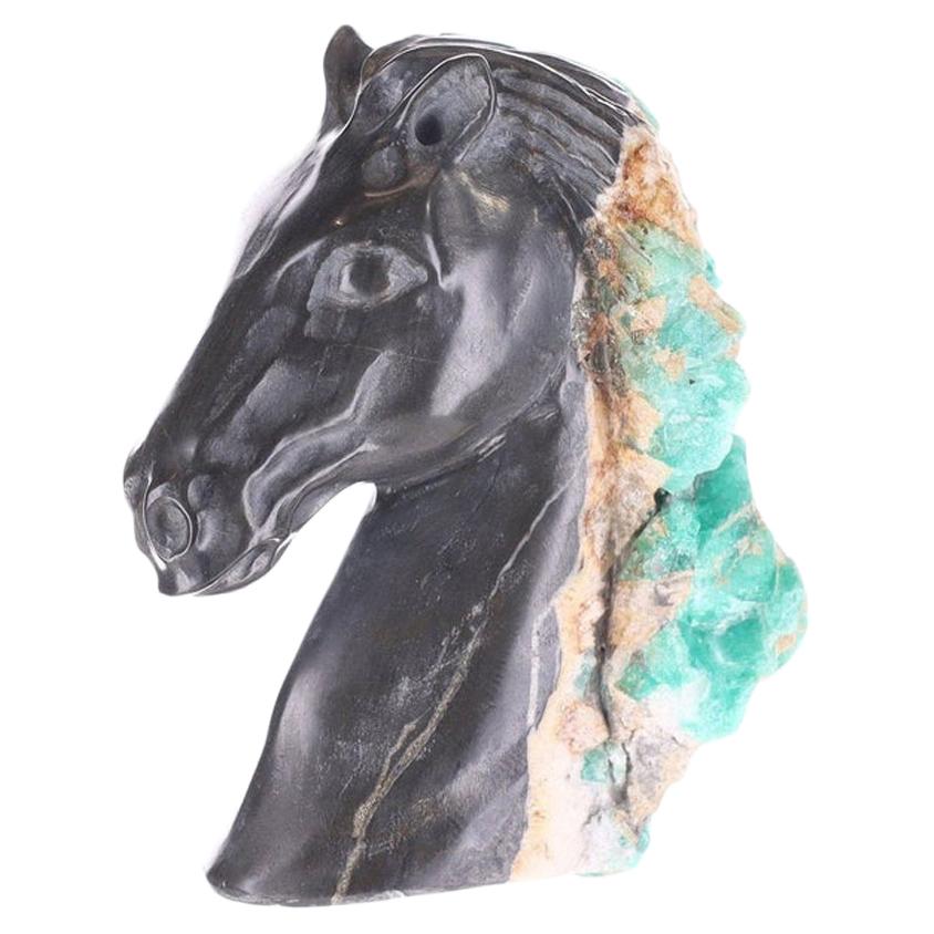 Colombian Emerald Horse Rough Crystal Sculpture For Sale