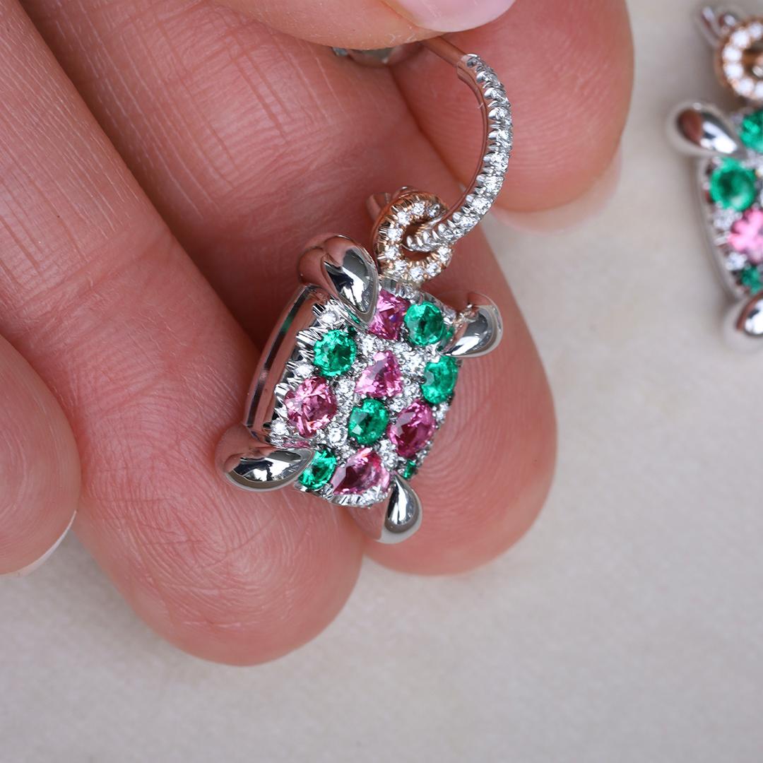 Muzo Colombian Emerald Mahenge Spinel White Diamond Charm Earrings For Sale 1
