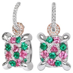 Muzo Colombian Emerald Mahenge Spinel White Diamond Charm Earrings