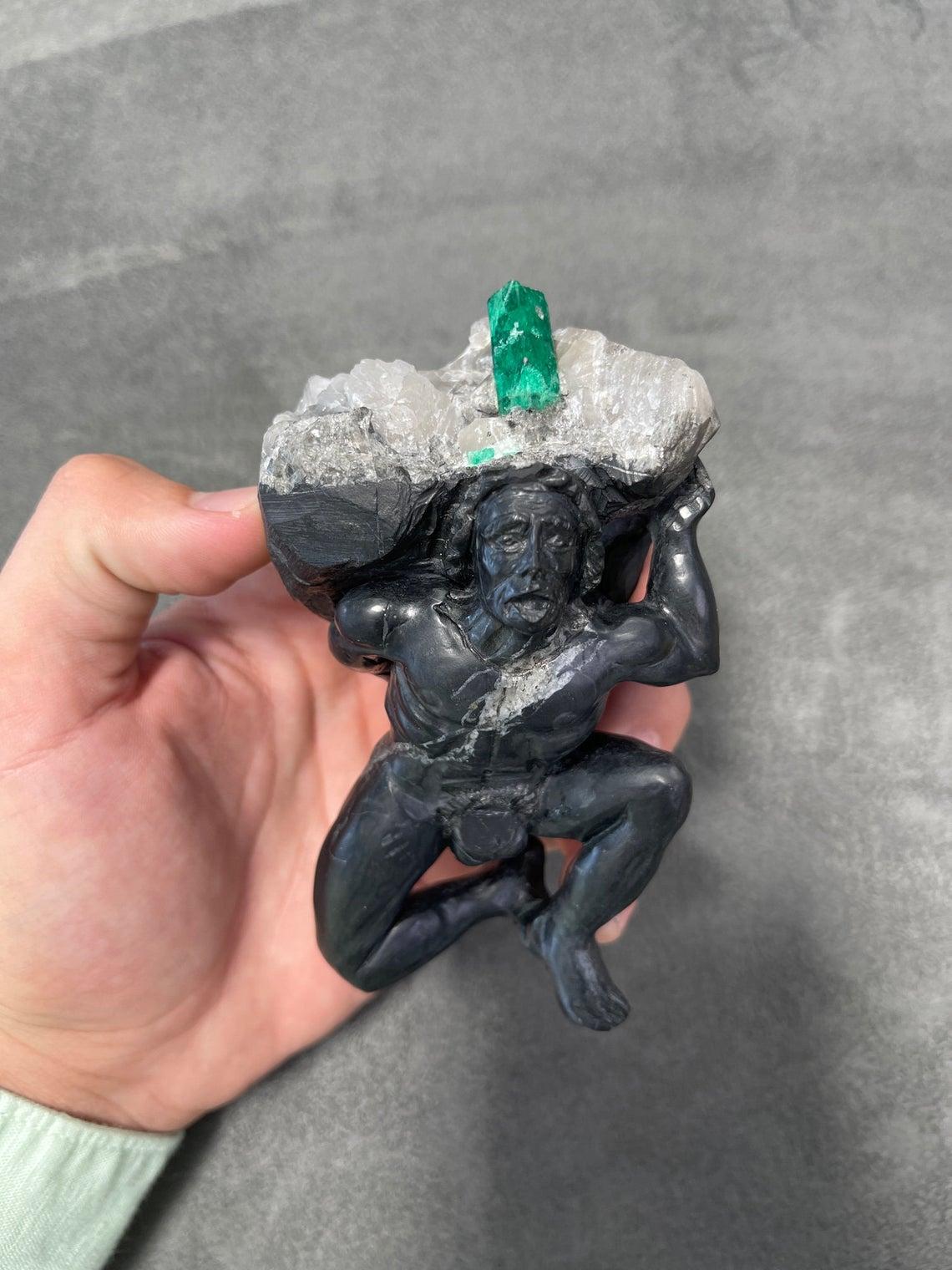 Colombian Emerald Miner Rough Crystal Sculpture For Sale 1