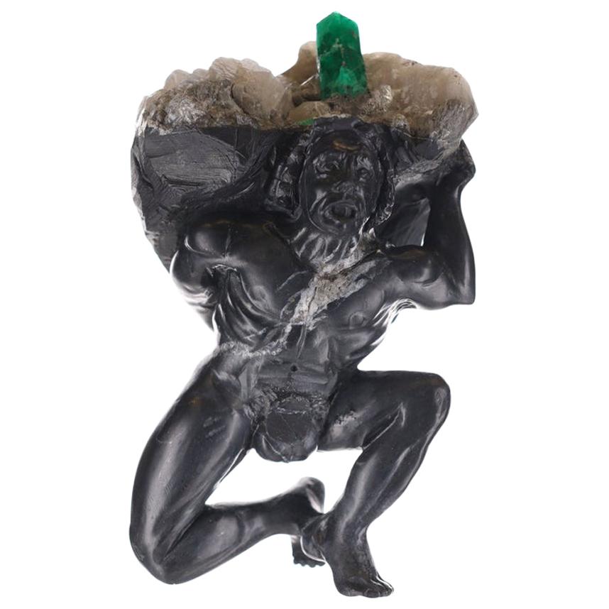 Colombian Emerald Miner Rough Crystal Sculpture For Sale