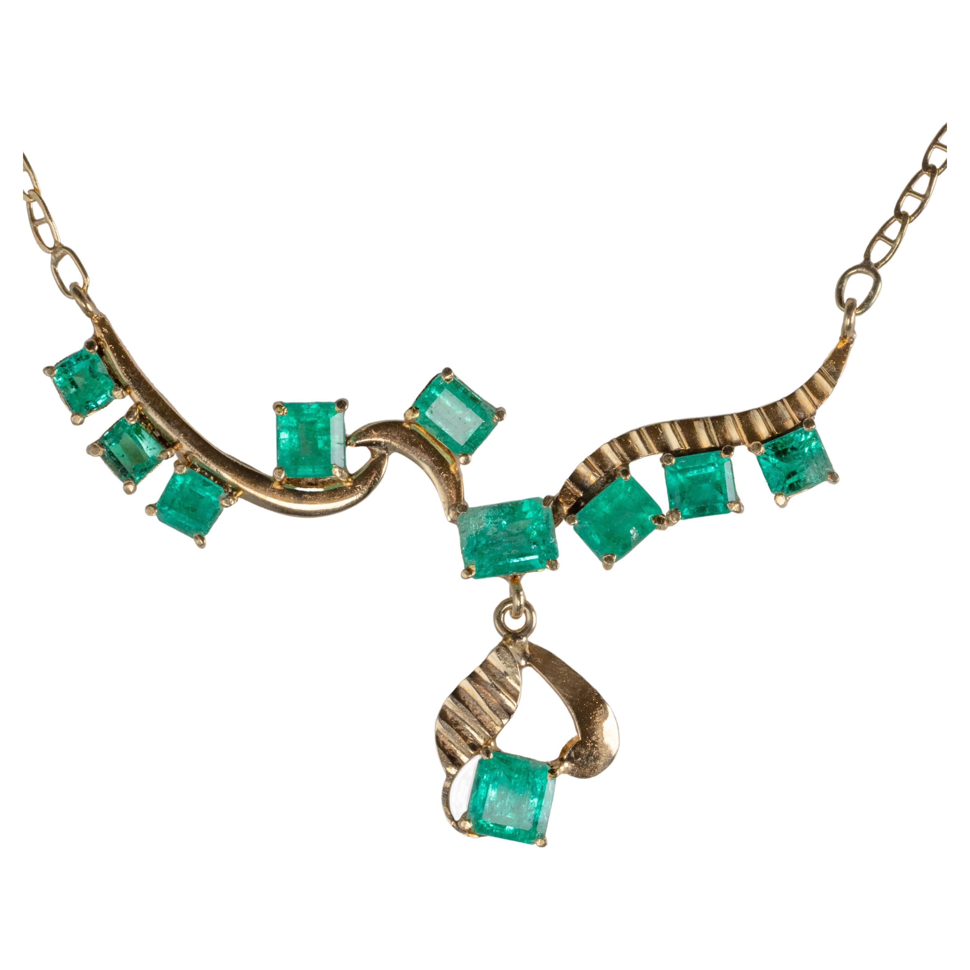 Certified 11.27 Carat Diamond and Colombian Emerald Necklace at 1stDibs