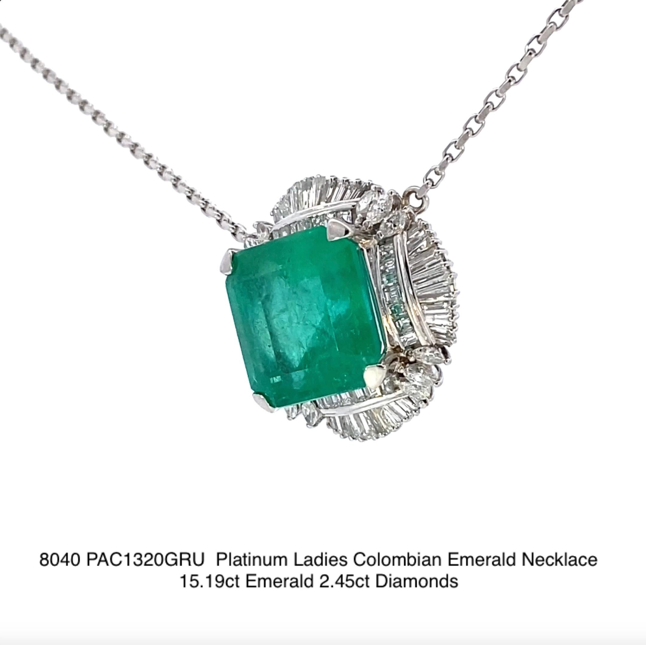 Taille octogone Collier d'émeraudes de Colombie avec diamants en vente