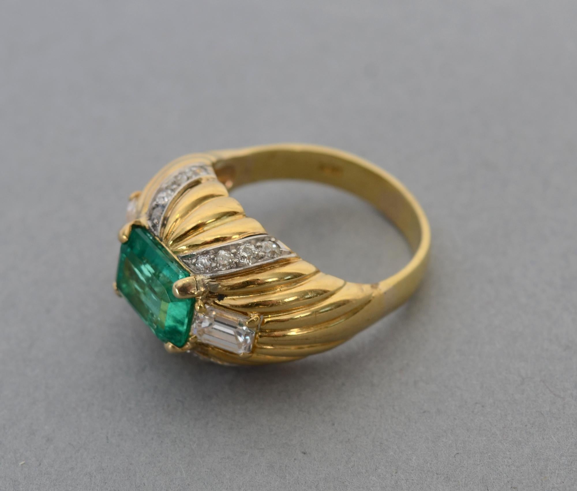 Modern Colombian Emerald No Heat GIA Ring with Diamonds For Sale