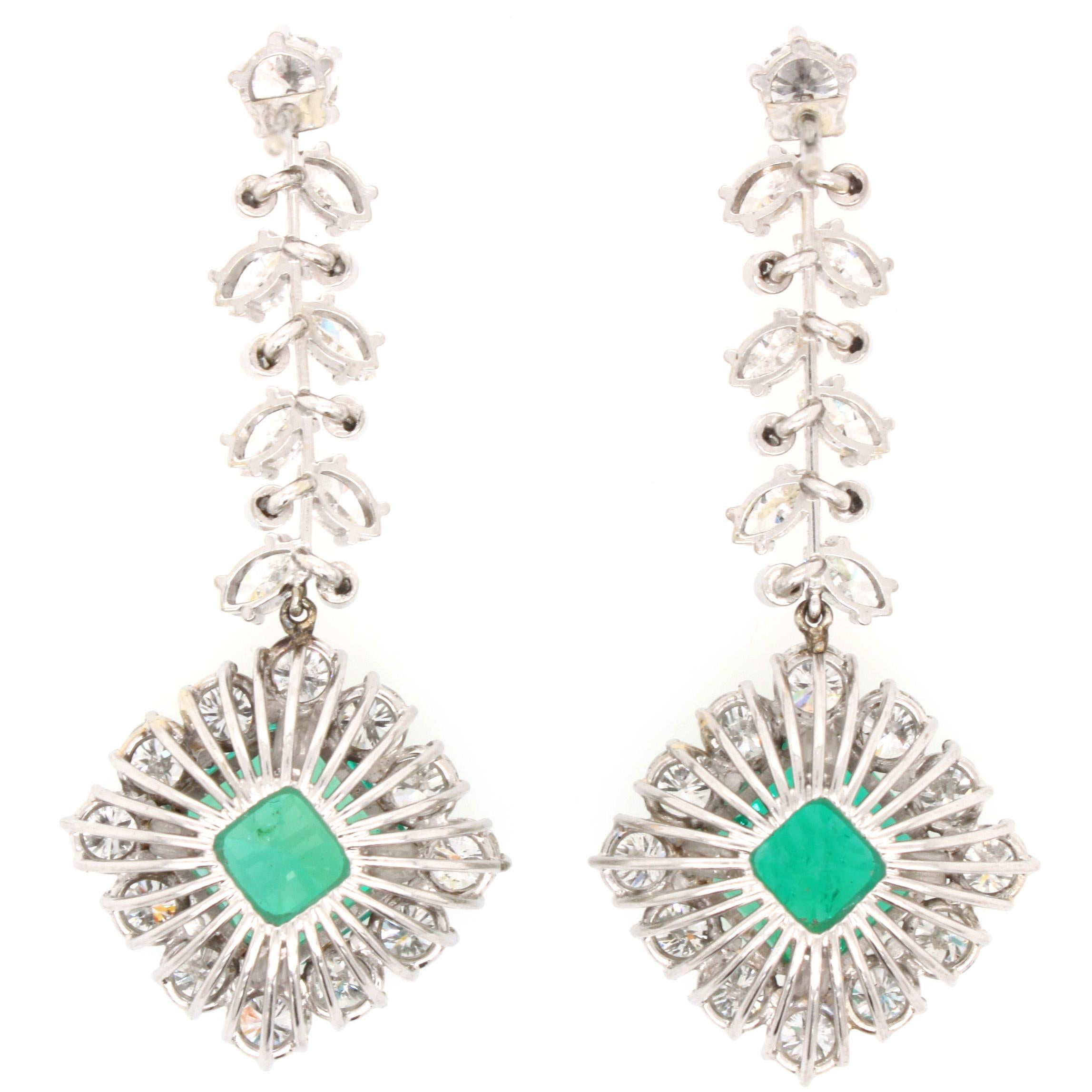 Square Cut Colombian Emerald 'No/Minor Oil' and Diamond Earring