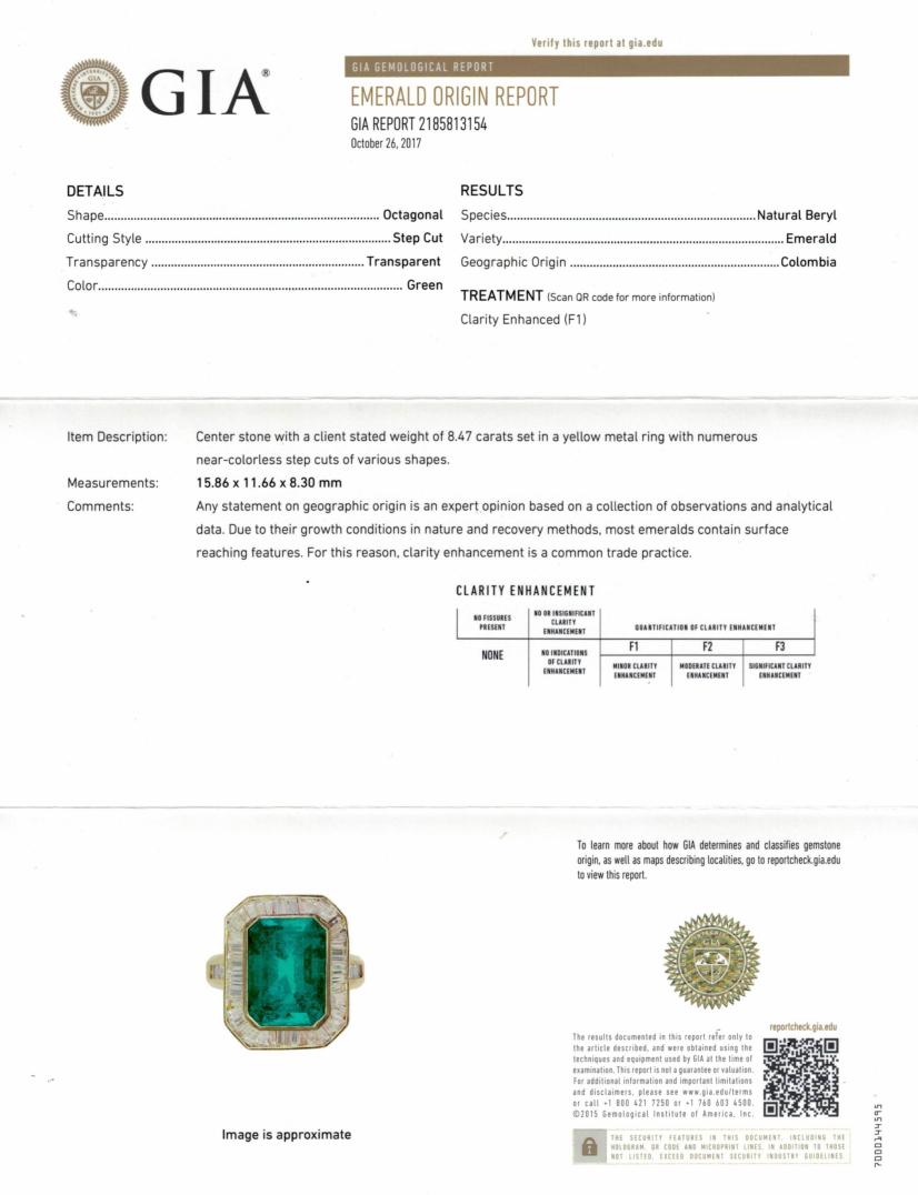 Colombian Emerald Octagon and Diamond Cocktail Ring in 18 Karat Yellow Gold 4
