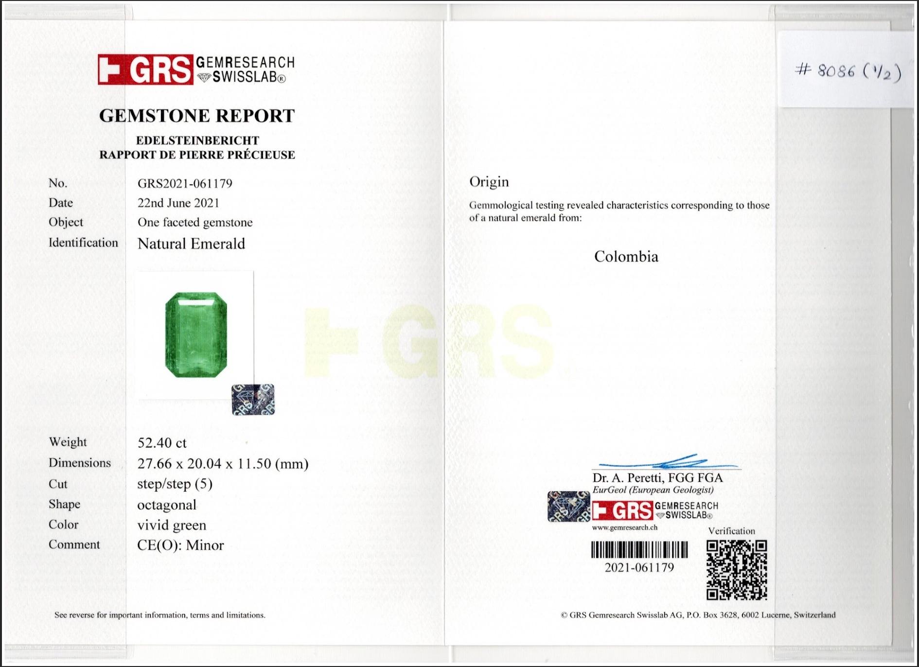 Kolumbianischer Smaragd Oktagon Paar - 102,69 cts (GRS zertifiziert Minor, Vivid Green) (Smaragdschliff) im Angebot