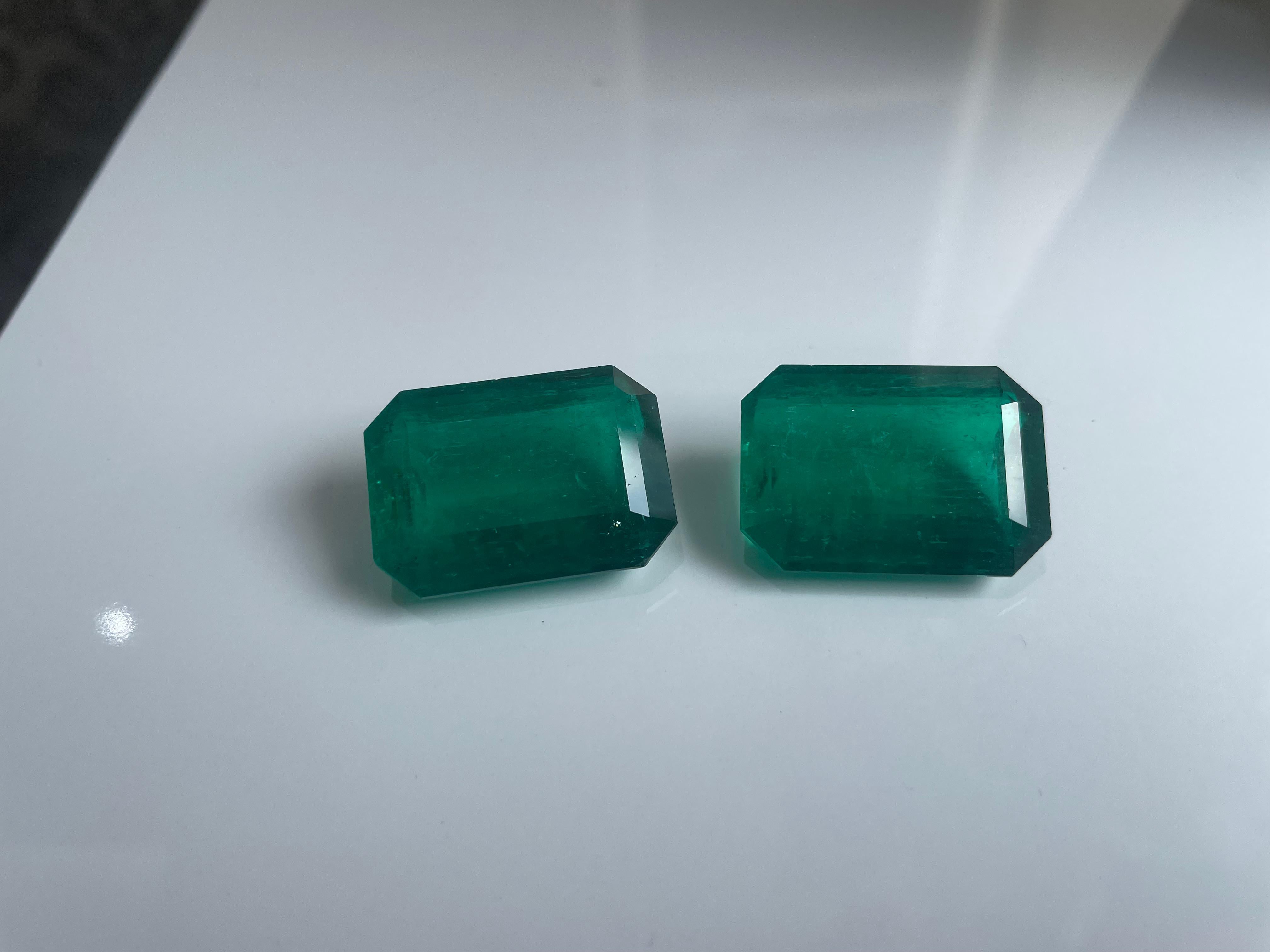 Kolumbianischer Smaragd Oktagon Paar - 102,69 cts (GRS zertifiziert Minor, Vivid Green) für Damen oder Herren im Angebot