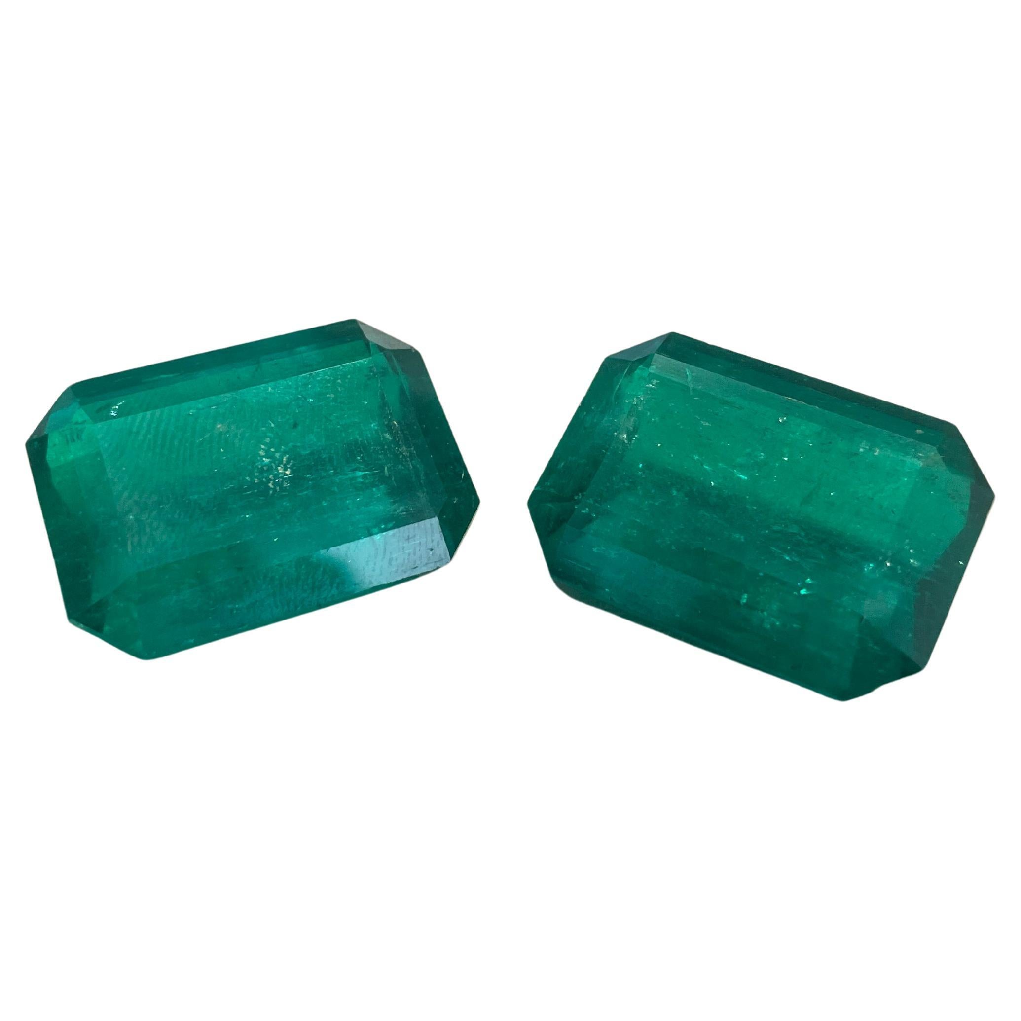 Kolumbianischer Smaragd Oktagon Paar - 102,69 cts (GRS zertifiziert Minor, Vivid Green) im Angebot