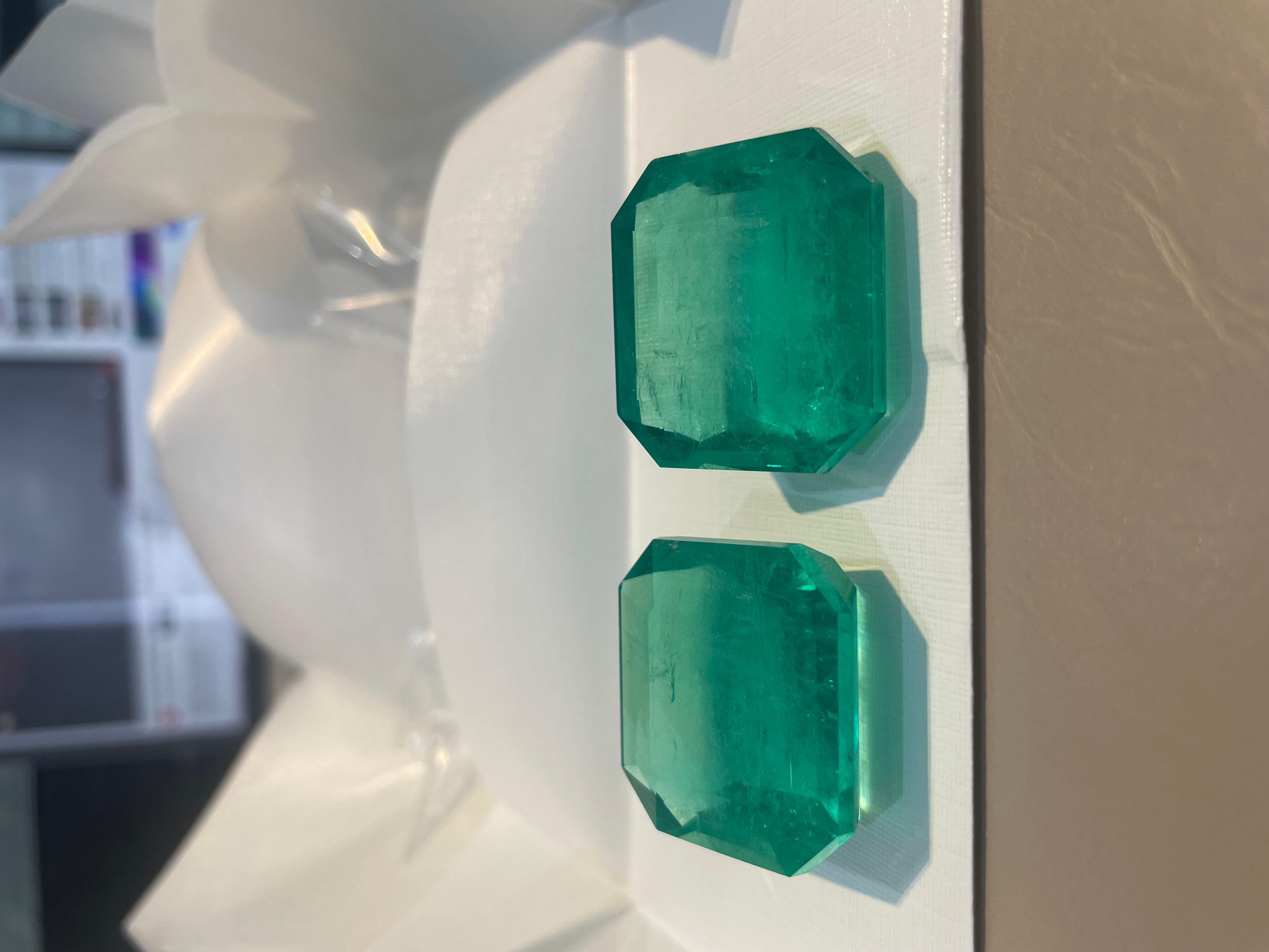 Kolumbianischer Smaragd Oktagon Paar - 149,95 cts (Gübelin zertifiziert, Minor Öl) im Angebot 5