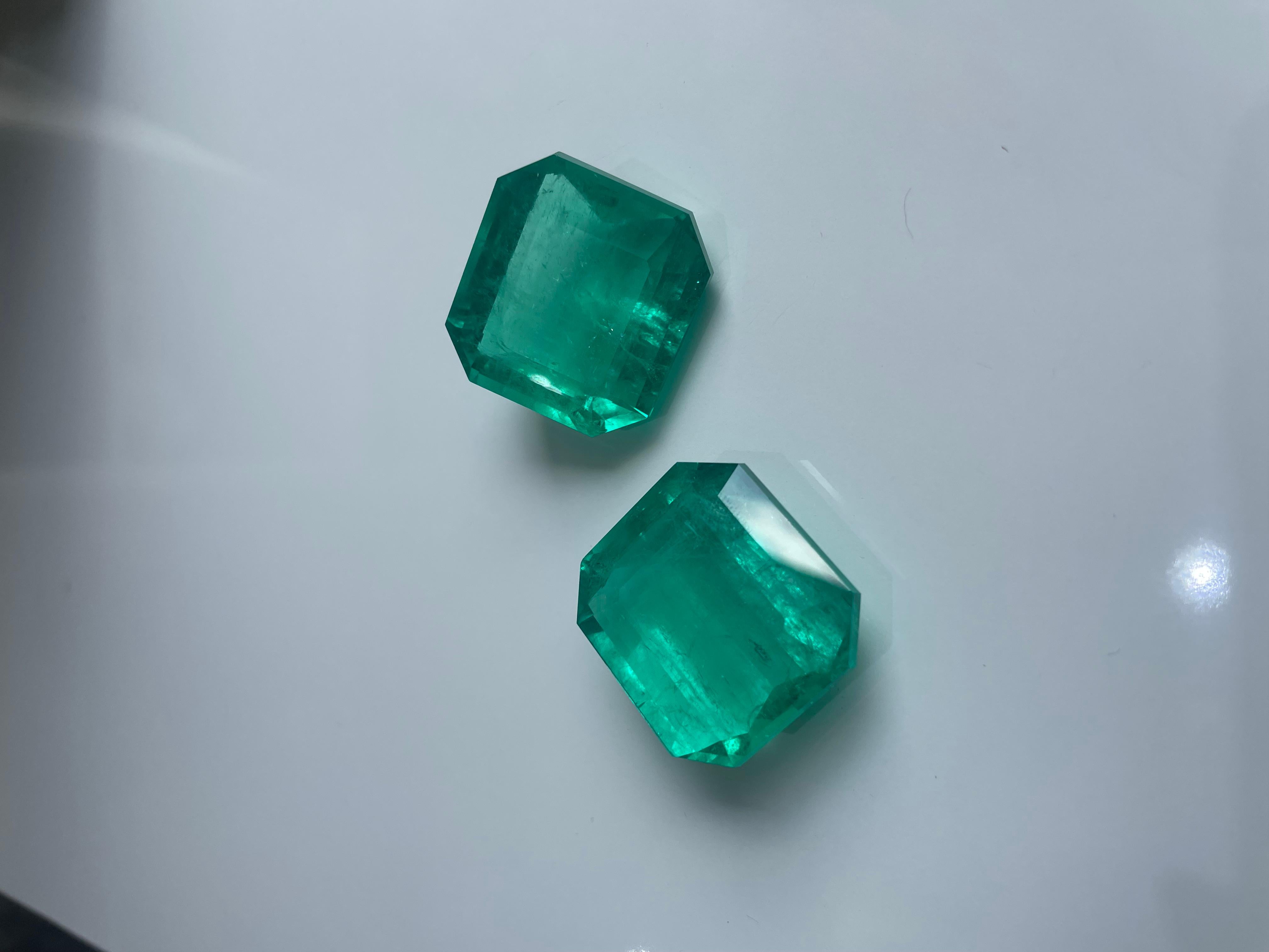 Kolumbianischer Smaragd Oktagon Paar - 149,95 cts (Gübelin zertifiziert, Minor Öl) im Angebot 2