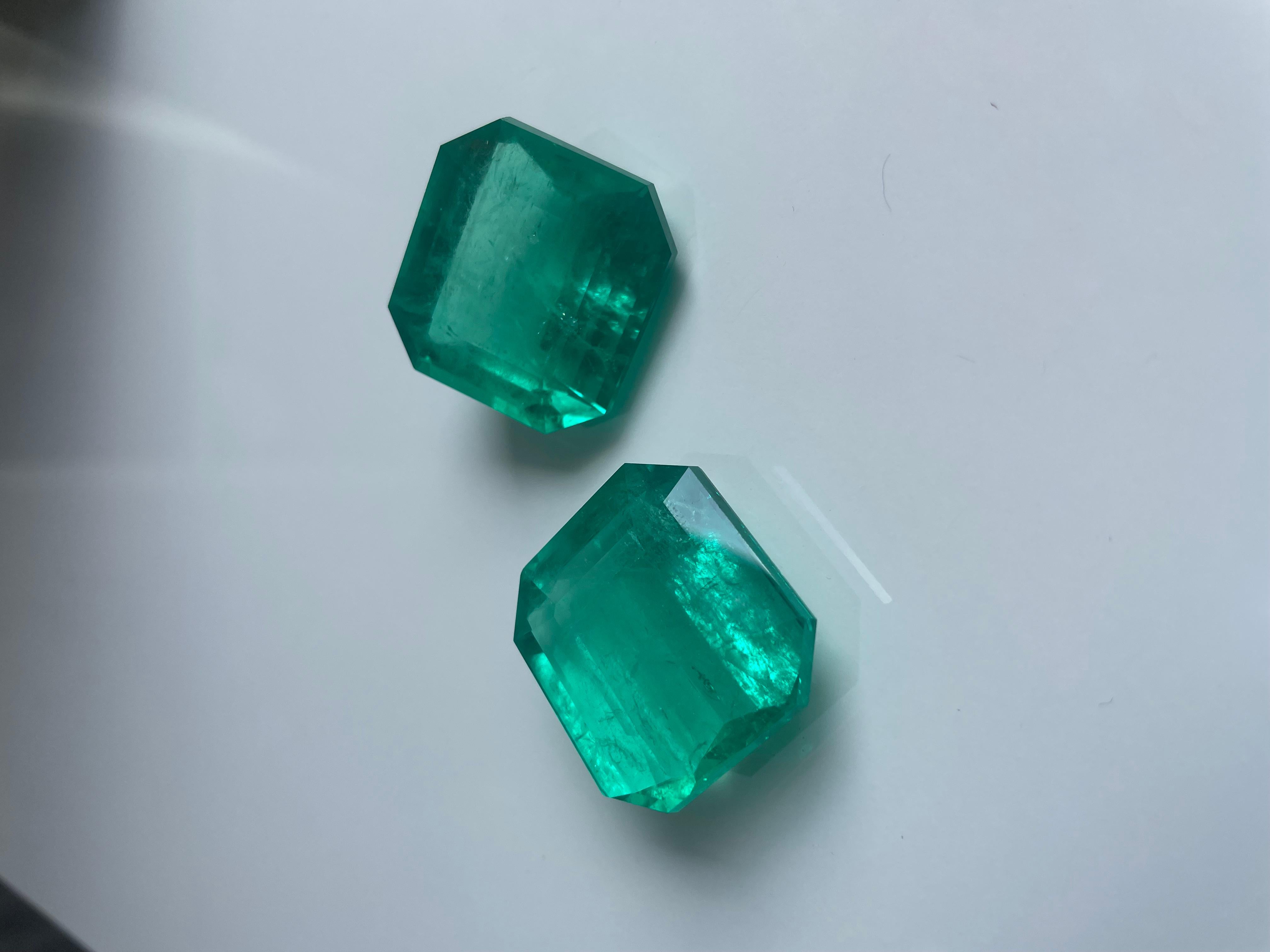 Kolumbianischer Smaragd Oktagon Paar - 149,95 cts (Gübelin zertifiziert, Minor Öl) im Angebot 3