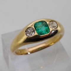 Colombian Emerald & Old Mine Diamond Ring, 18K, France