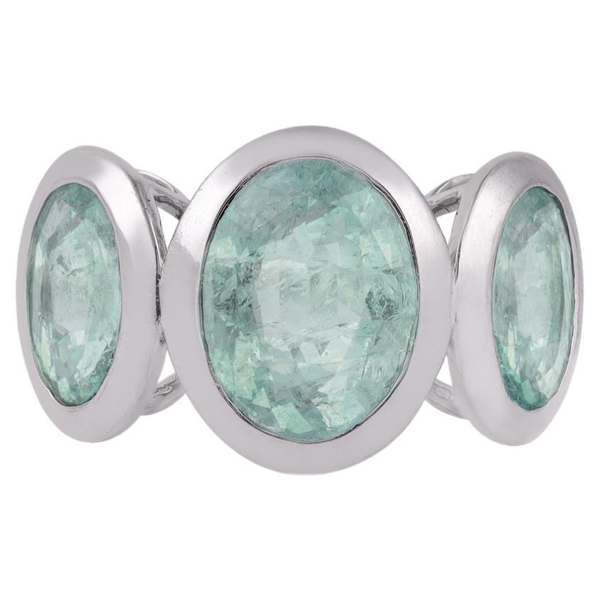 Colombian Emerald Oval Shape Three-Stone Ring 18k White Gold