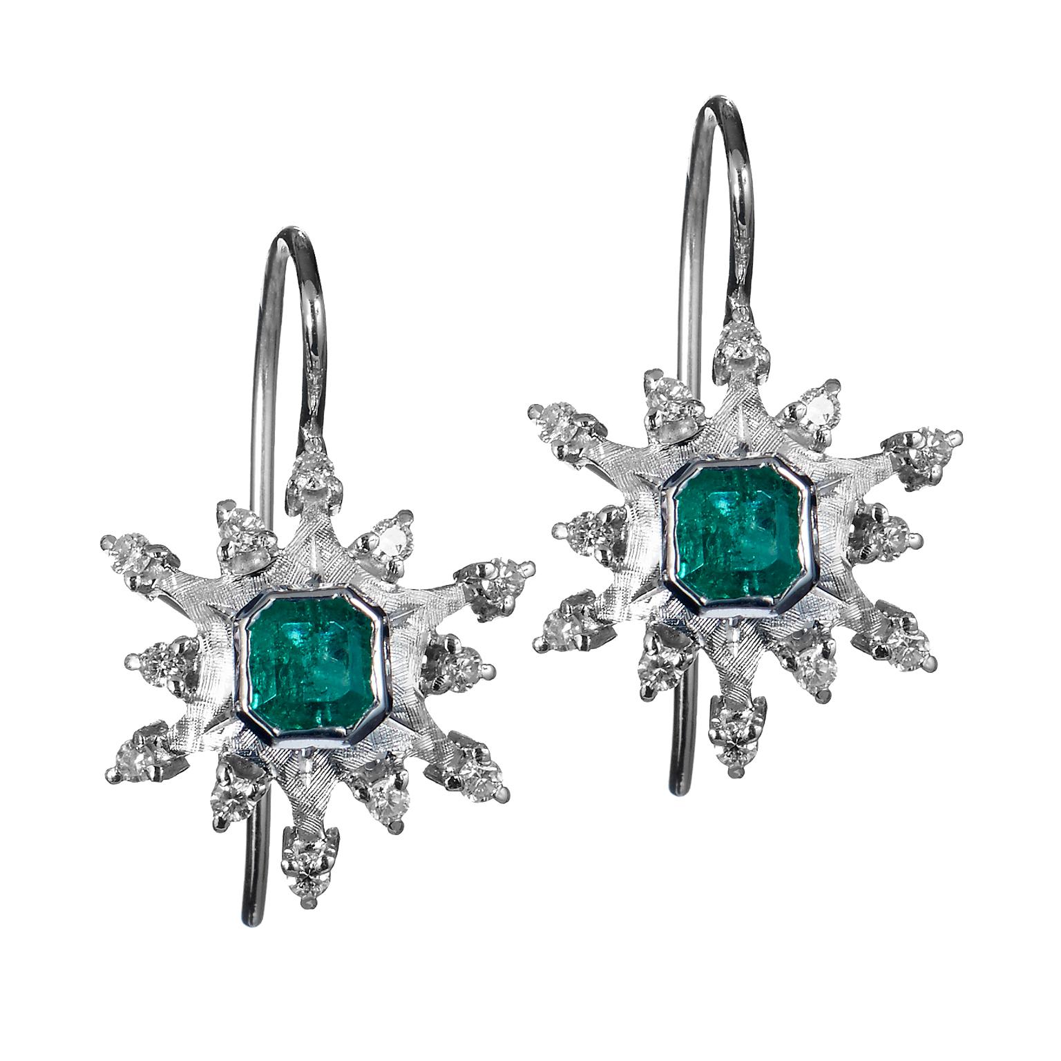 Women's Colombian Emerald Pave Diamond Gold Earrings
