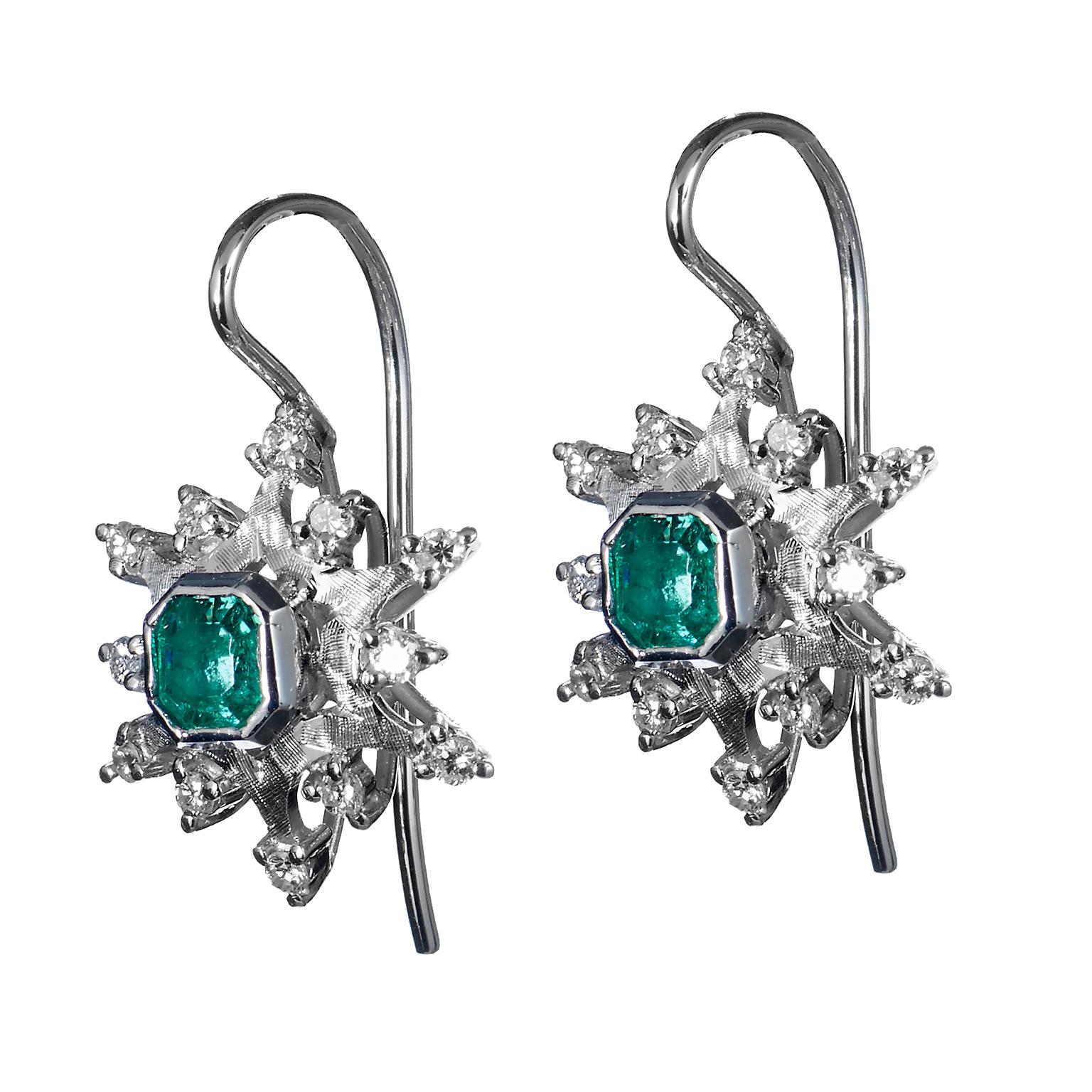 Colombian Emerald Pave Diamond Gold Earrings 1