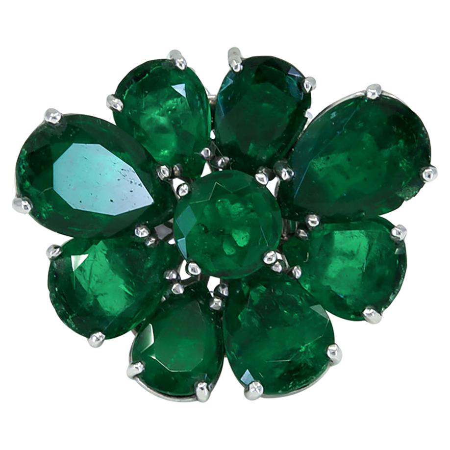 Spectra Fine Jewelry, GRS Certified Colombian Emerald Flower Ring/Pendant For Sale