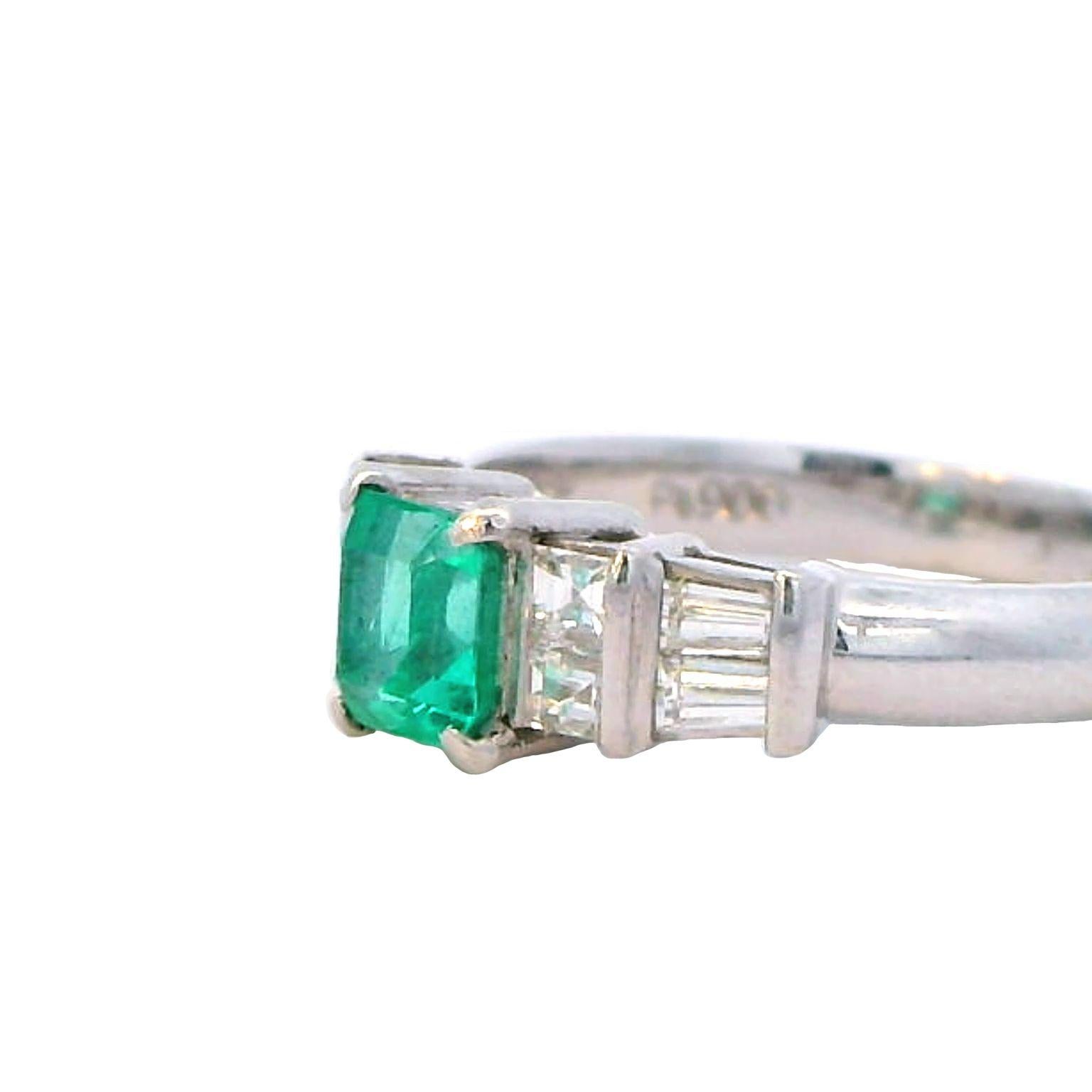 Emerald Cut Colombian Emerald Platinum Ring For Sale