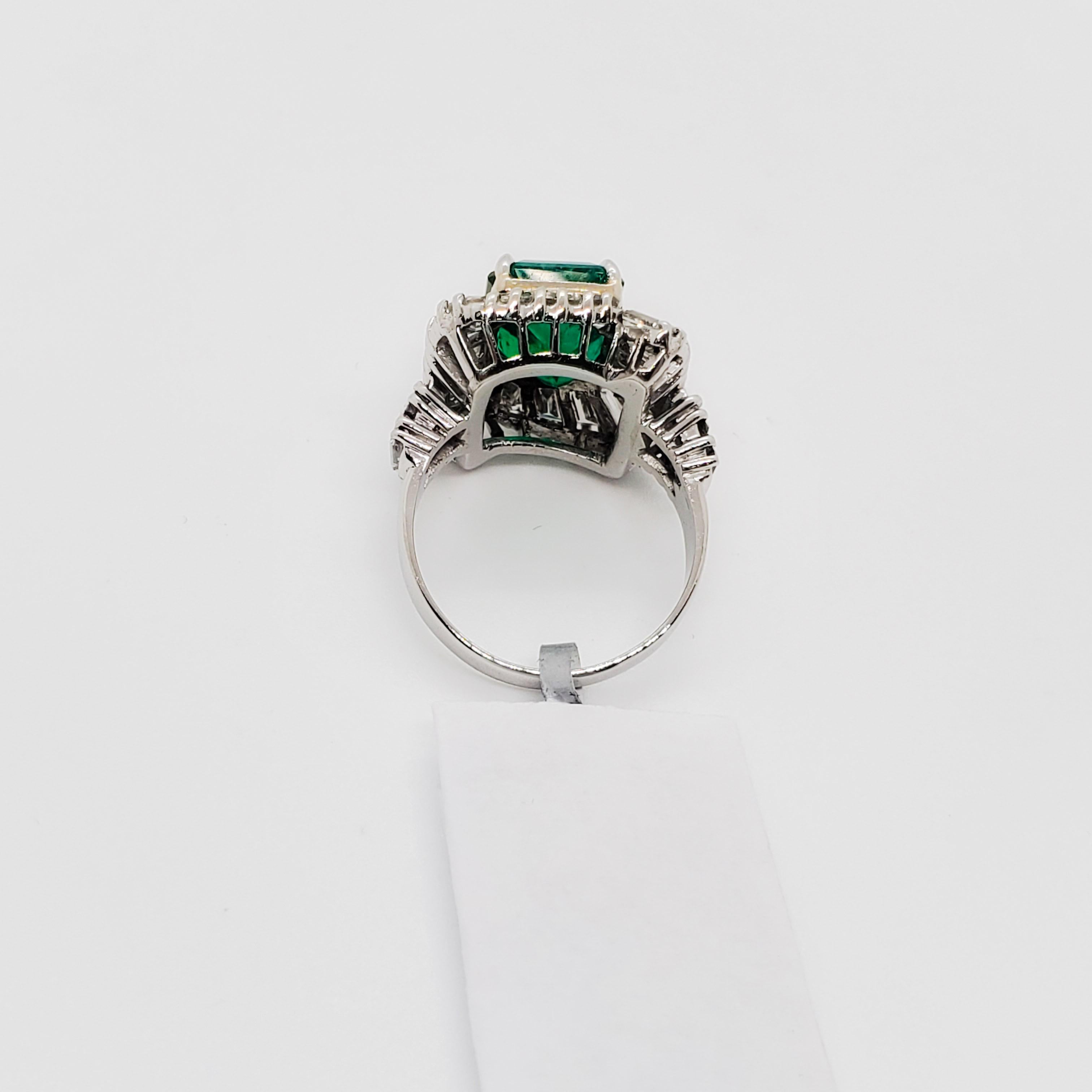 AGL Colombian Emerald Rectangular Emerald Cut and White Diamond Cocktail Ring 4