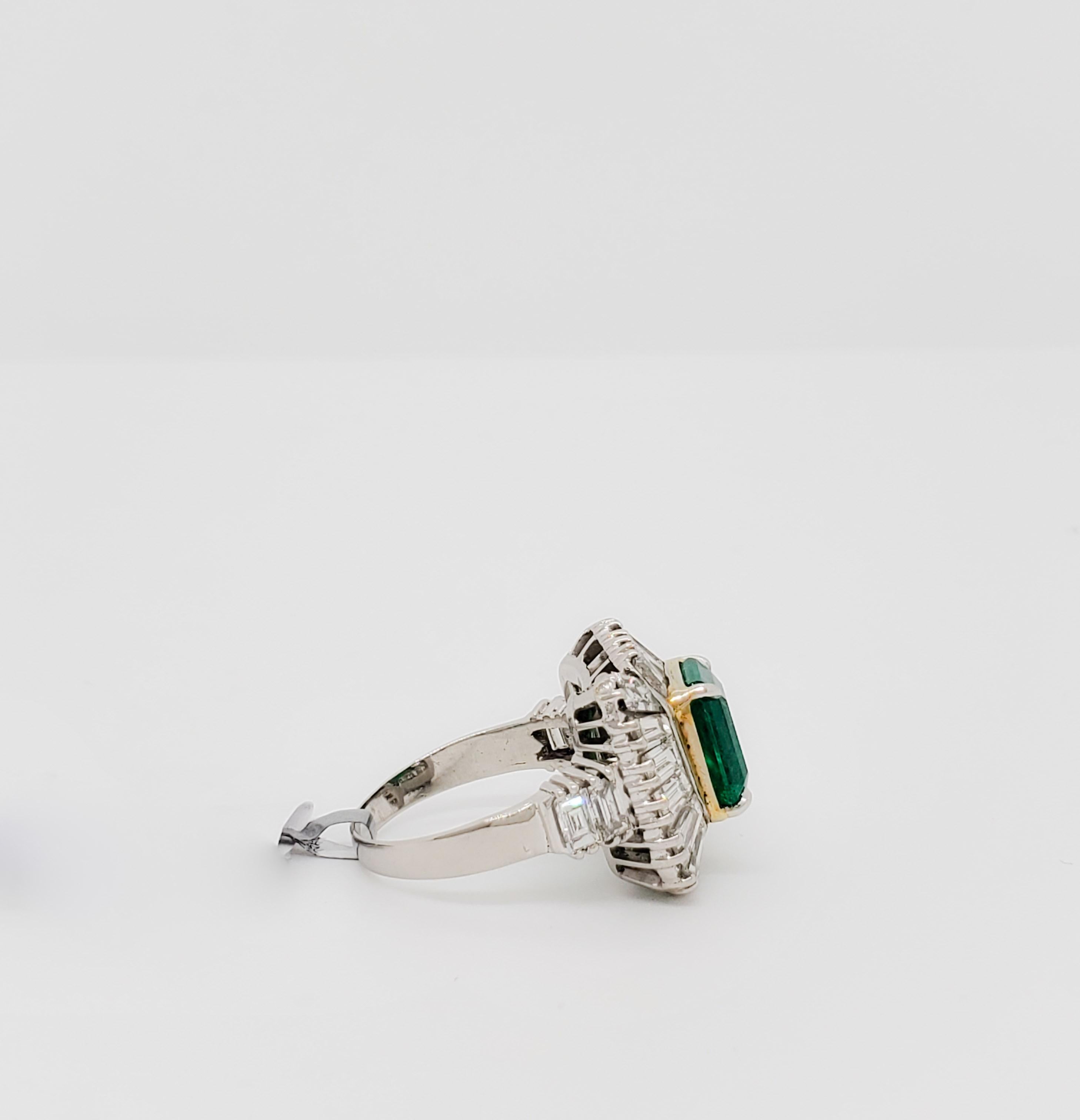 AGL Colombian Emerald Rectangular Emerald Cut and White Diamond Cocktail Ring 2