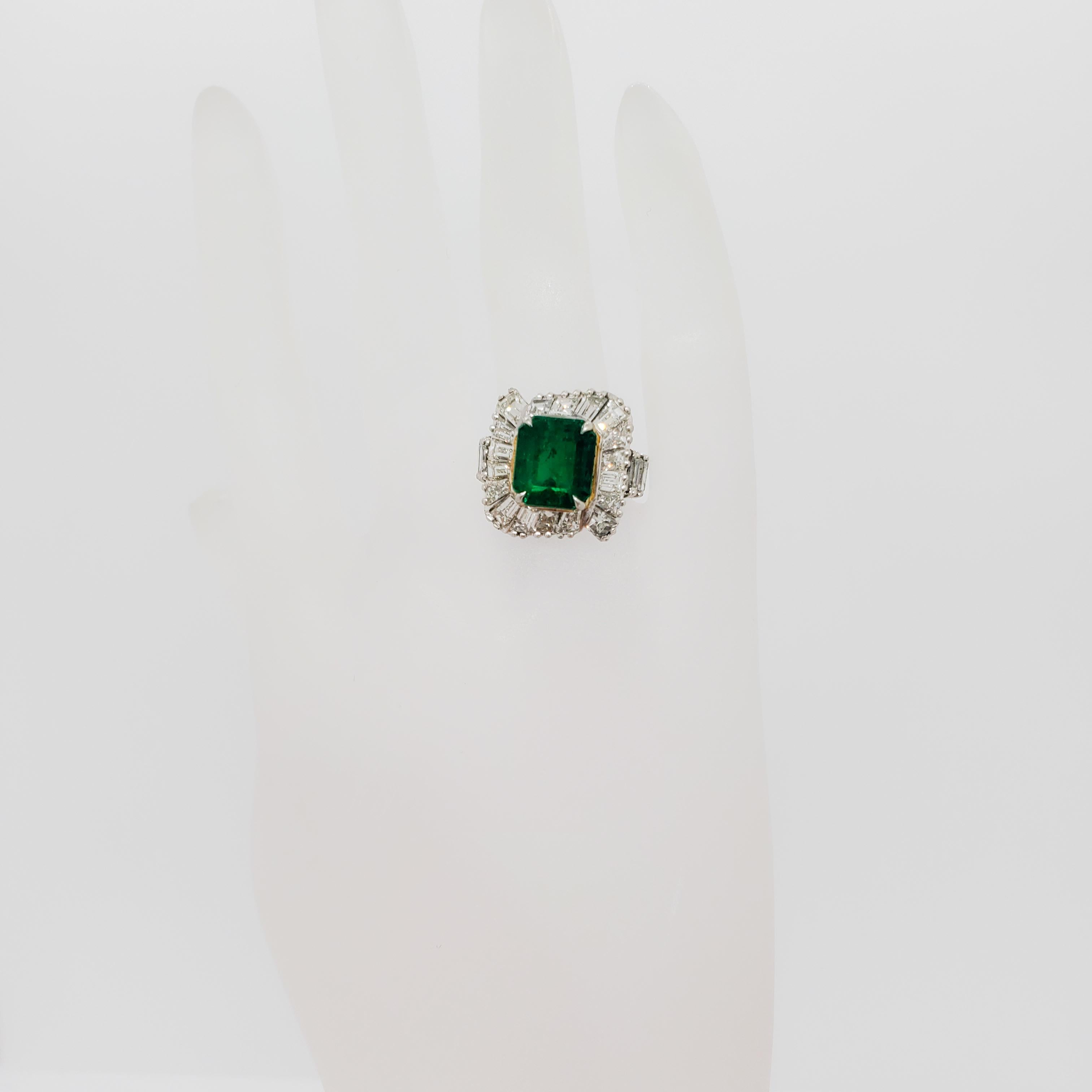 AGL Colombian Emerald Rectangular Emerald Cut and White Diamond Cocktail Ring 3