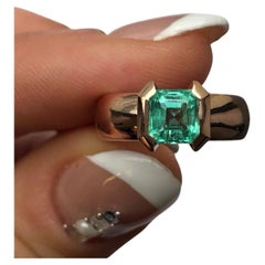 Colombian Emerald ring 18KT yellow gold green emerald solitaire ring