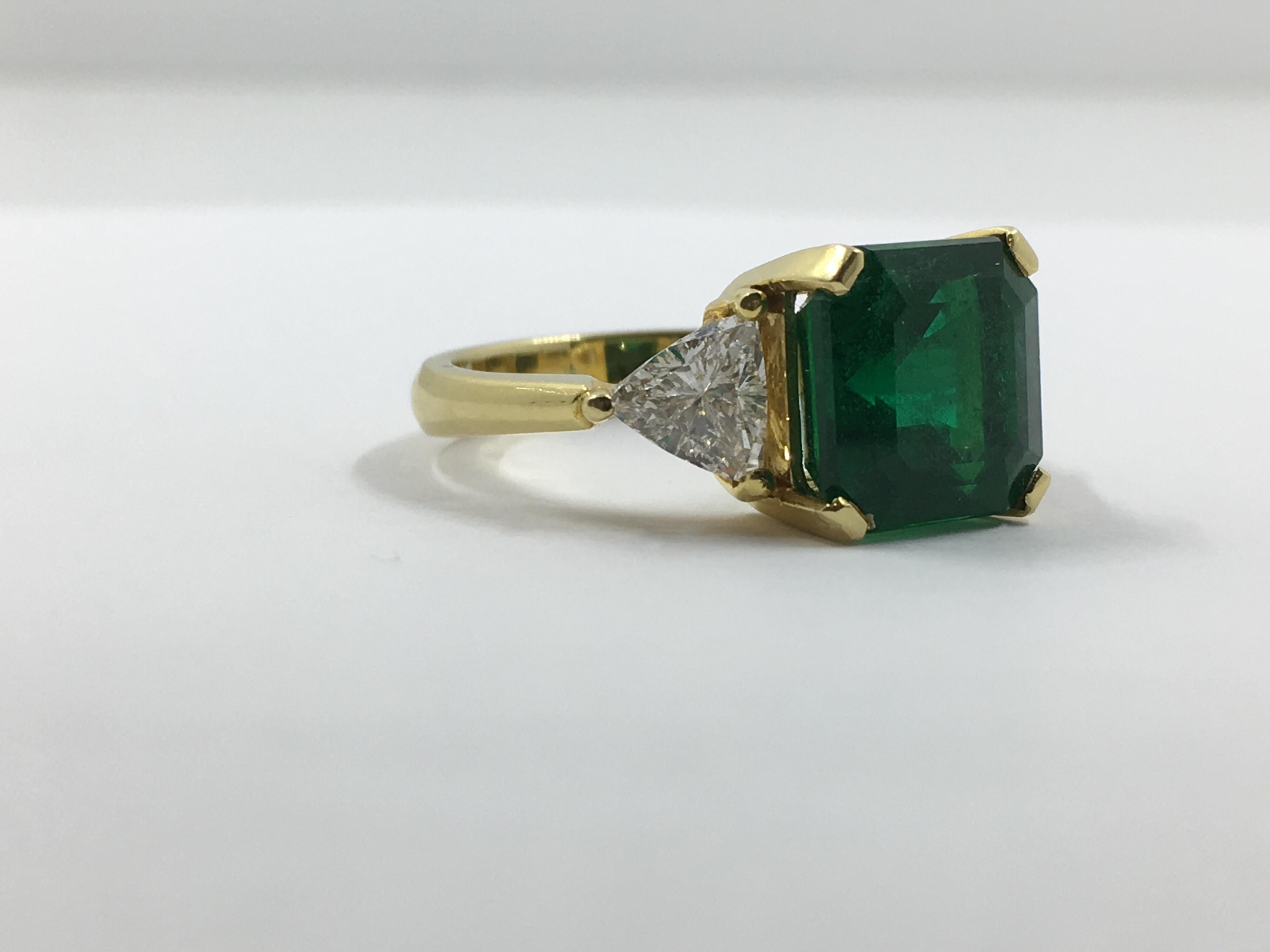 Trillion Cut Colombian Emerald Ring # 21-11606 For Sale