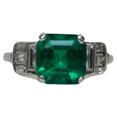Colombian Emerald Ring 2.13 Carats, Diamonds, Platinum Ring, Colombian Emerald