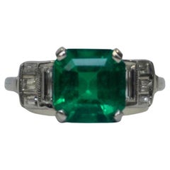 Colombian Emerald Ring 2.13 Carats, Diamonds, Platinum Ring, Colombian Emerald