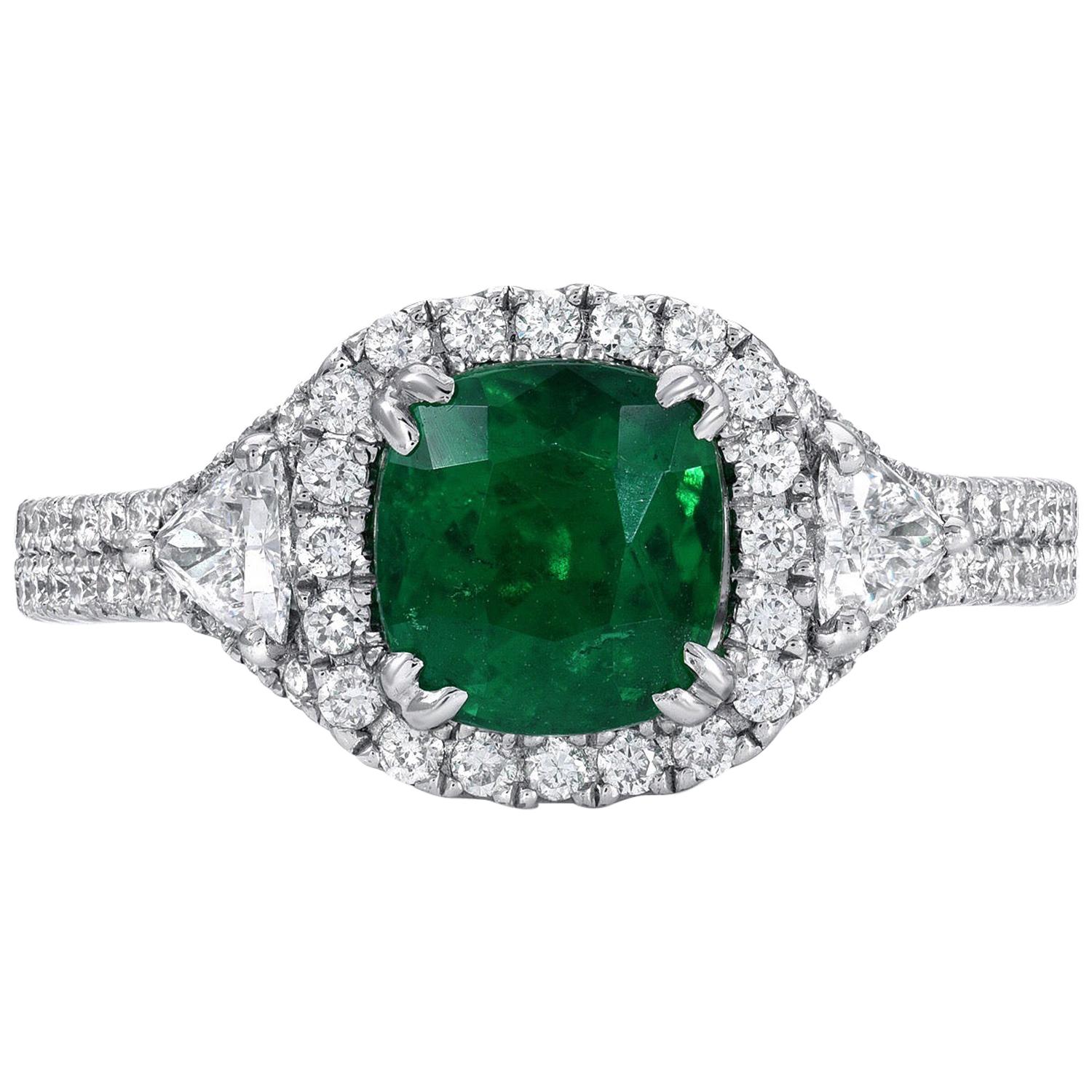 Colombian Emerald Ring Cushion Cut 1.39 Carats