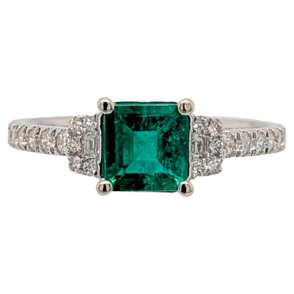 Colombian Emerald Ring w Diamond Accents in 14K Solid Gold  Asscher Cut 6mm