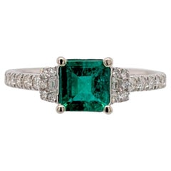 Colombian Emerald Ring w Diamond Accents in 14K Solid Gold  Asscher Cut 6mm