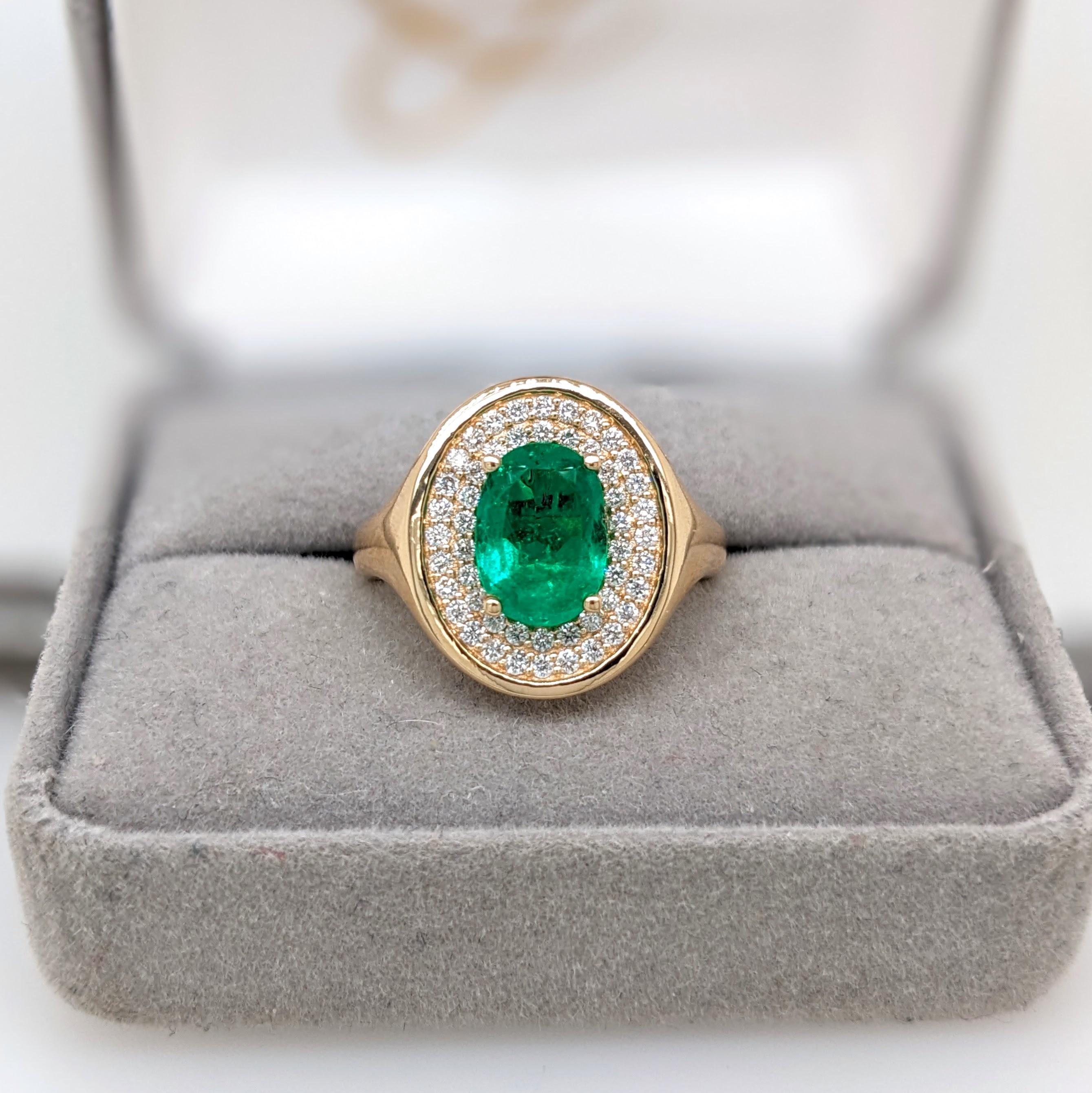 This beautiful ring features a 1.62 carat oval colombian emerald with a double halo of natural earth mined diamonds, all set in solid 14K gold. This ring can be a lovely May birthstone gift for your loved ones! 

Specifications

Item Type: