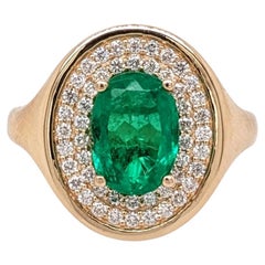 Colombian Emerald Ring w Earth Mined Diamonds in Solid 14K Gold Oval 9x6.5mm