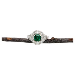 Colombian Emerald Ring w Natural Diamond Accents in Solid 14K Gold Asscher 6mm