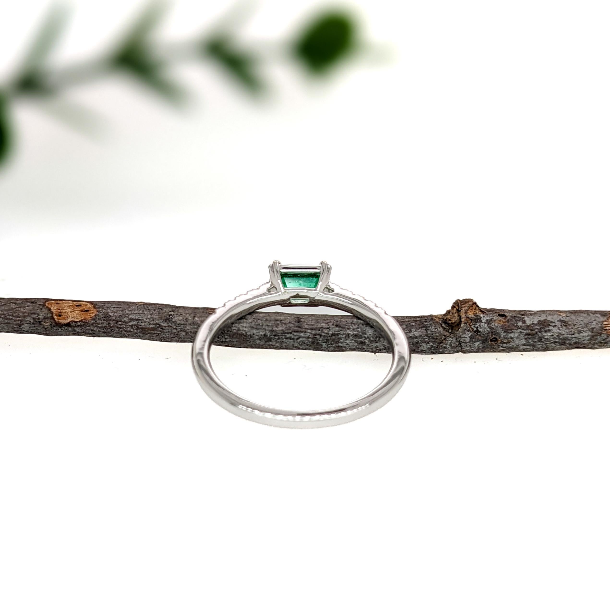 Colombian Emerald Ring w Natural Diamond Pave Shank in Solid 14K White Gold In New Condition For Sale In Columbus, OH