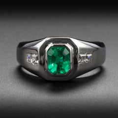 Emerald Ring with Diamonds in Platinum Certified Colombian