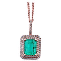 Colombian Emerald Round-Cut Diamond and 18K Rose Gold Pendant