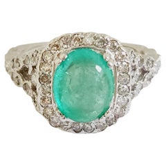 Colombian Emerald Round Diamond Ring White Gold 14 Karat