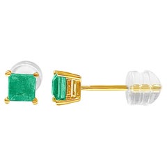 Colombian Emerald Square-Cut Stud Earrings in 18k Yellow Gold
