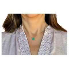 Colombian Emerald Square Solitaire Pendant Drop Necklace in 14k