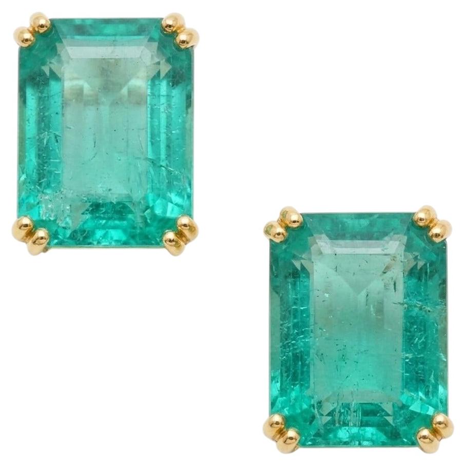 Colombian Emerald Stud Earrings – 14.01 Total Carat Weight Emeralds in 18 Karat